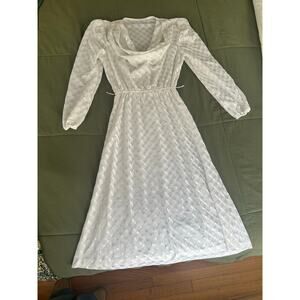 Vintage Joni Blair Dress XS White and Metallic Gingham  Lightweight Long Sleeve